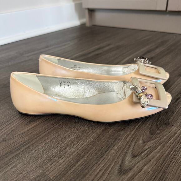 Roger Vivier Nude Patent Leather Jeweled Butterfly Ladybug Ballet Flats 36 Shoes - Picture 2 of 7